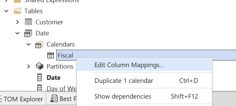 Editing calendar column mappings