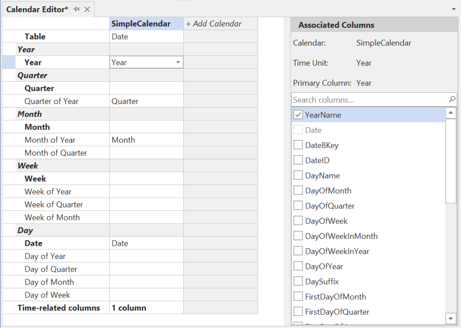 A calendar configuration using partial time units